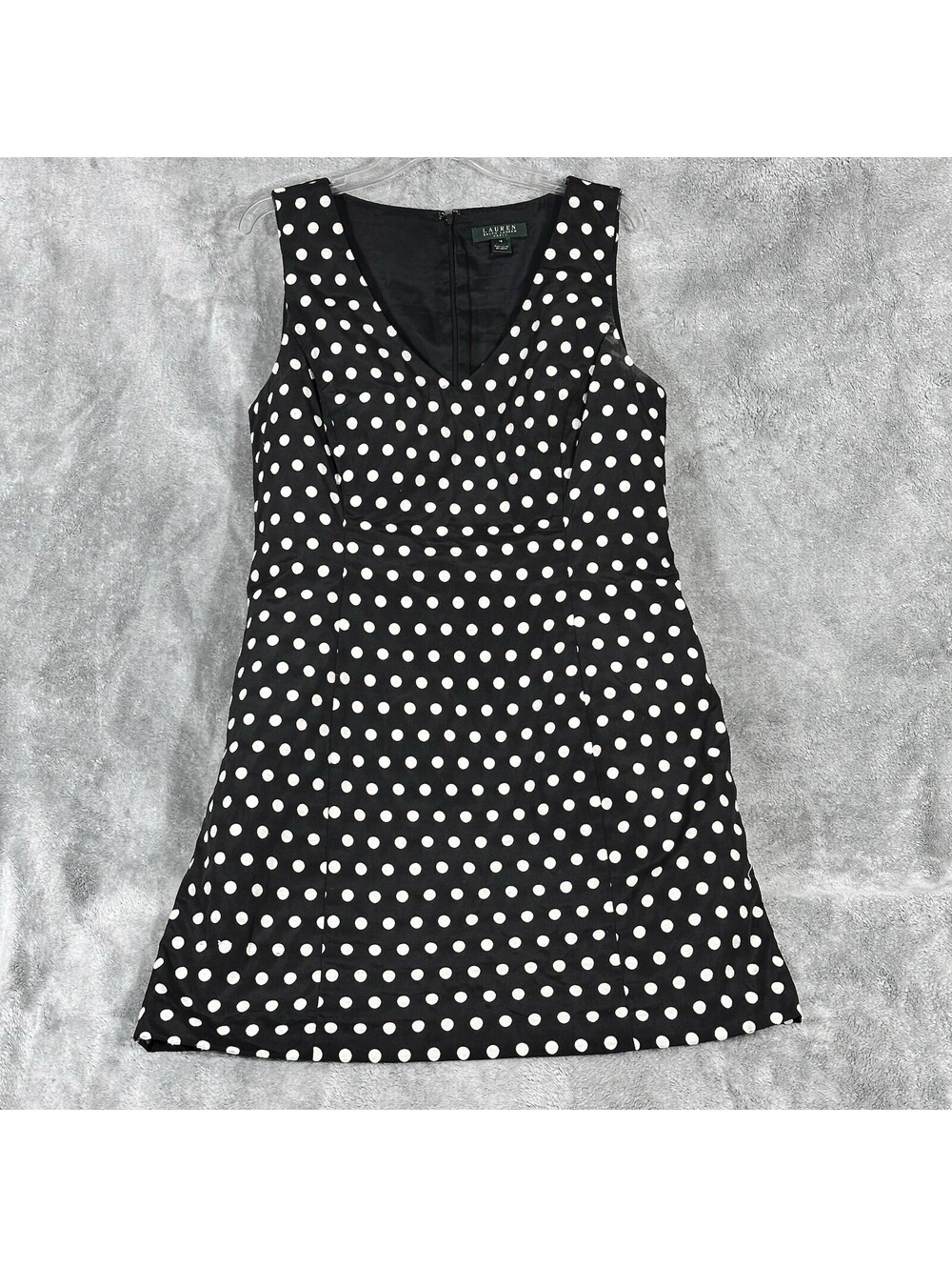 Lauren Ralph Lauren WMNS 16 Black White Polka Dot V-Neck Sleeveless Sheath Dress